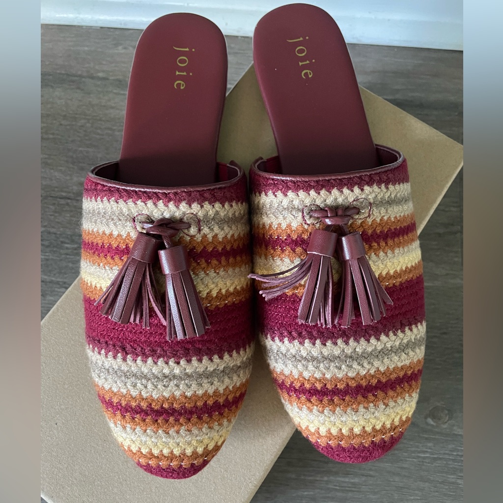 Joie Luciee Mule Flats Knit Tassel Boho Womens Sz 7.5 Festival Casual Summer New
